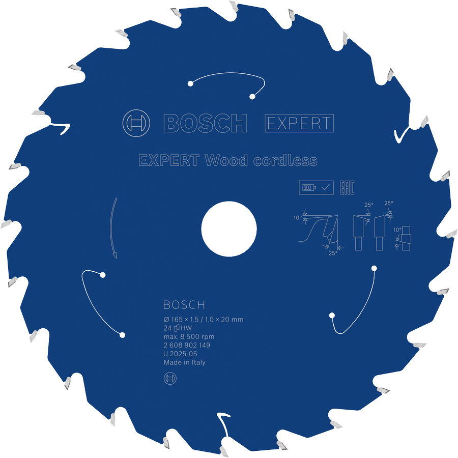 Bosch EXPERT Wood akutoitel töötav 165 mm ringsae tera.